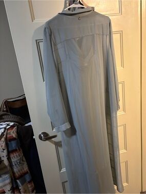 Soft Surroundings Light Blue Embroidered Long Sleeve Maxi Shirt Dress